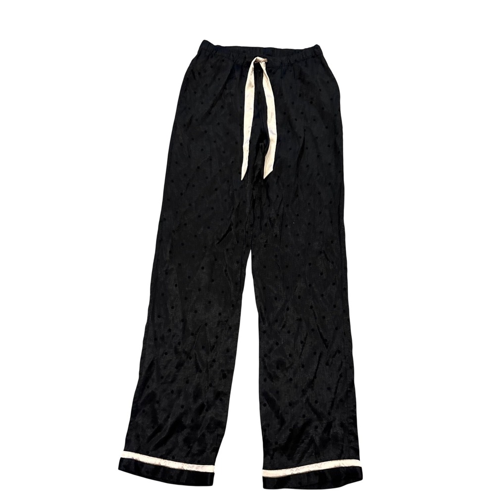 Victoria's Secret Pajama Pants Women XS Black Polka Dot Satin Drawstring